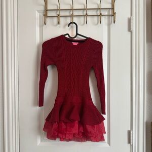 Isaac Mizrahi Girl Red Knit Dress with Ruffle Skirt